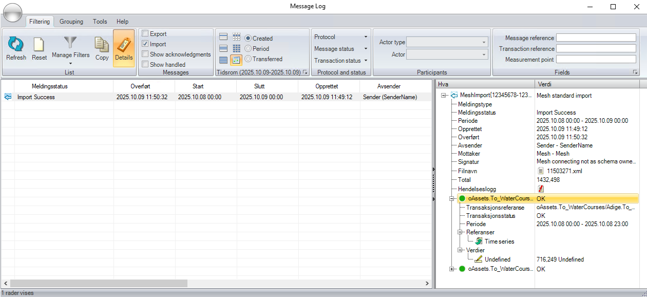 "Import of time series values"