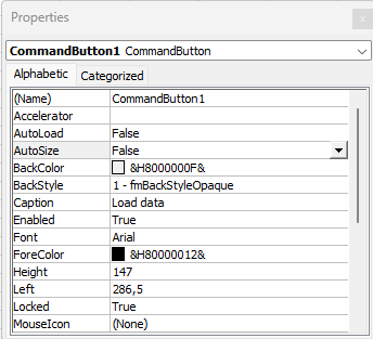Command button properties