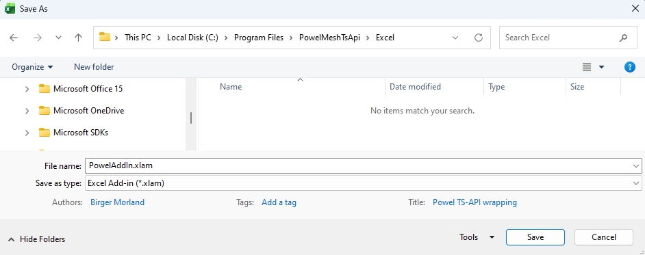 Save PowelAddIn.xls as Microsoft Excel Add-In *.xlam