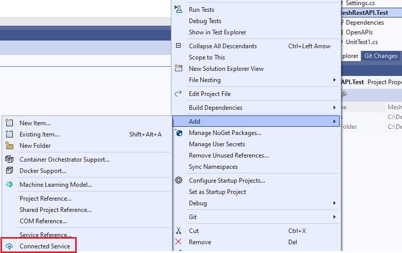Add connected service to project