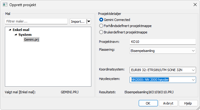 Nytt prosjekt dialog