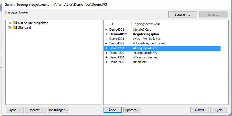 Project menu with marked drawings