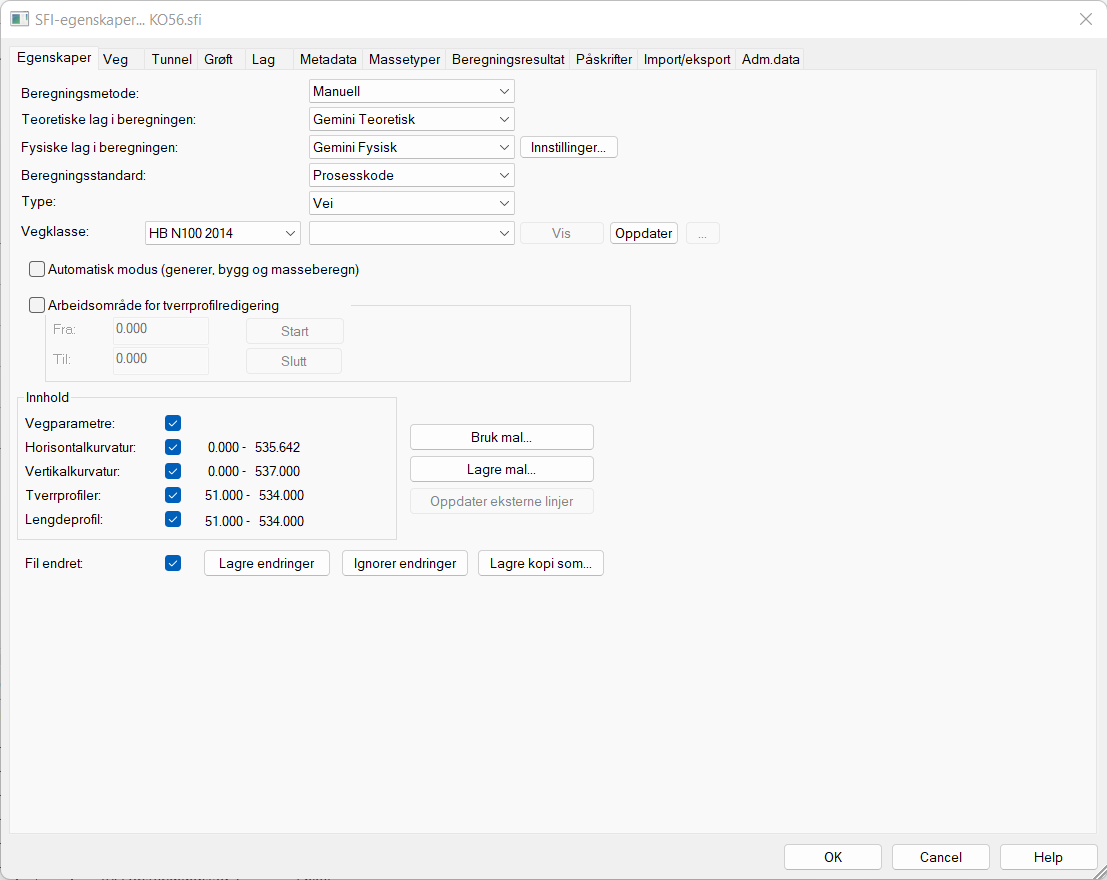 Dialog for generelle SFI-egenskaper