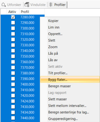 Dialog for bygging av profiler