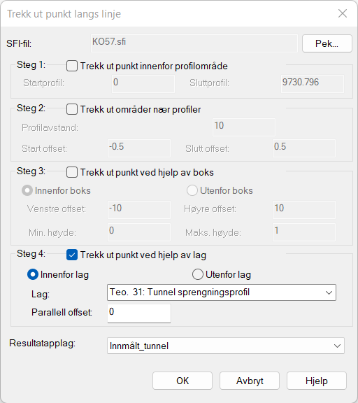 Dialog for uttrekk av punkter
