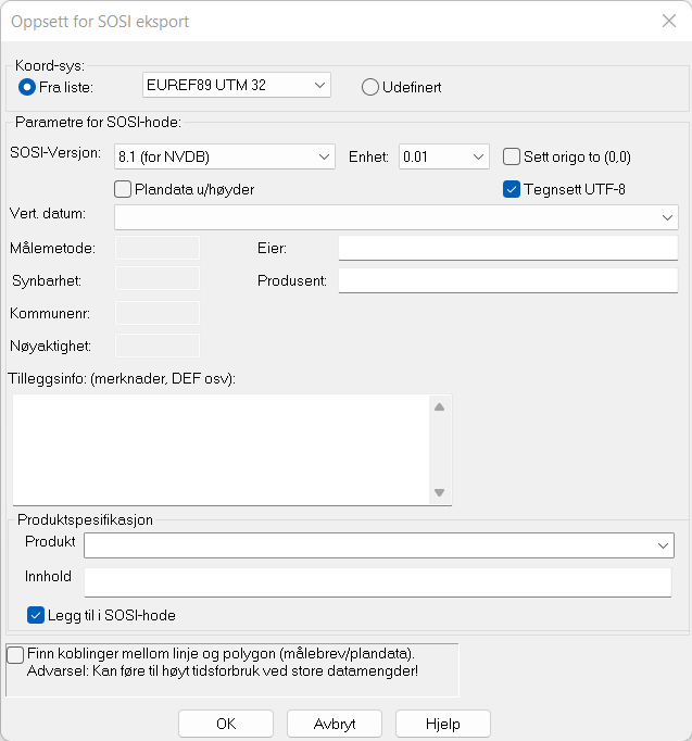 Oppsett for eksport til SOSI