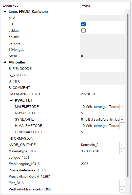 Dialog for egenskaper til NVDB-objekter