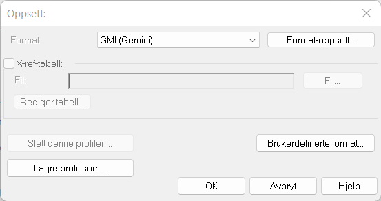 Dialog for eksport oppsett