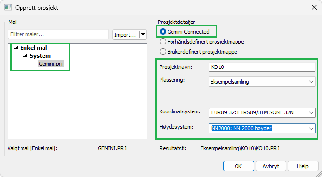 Nytt prosjekt dialog