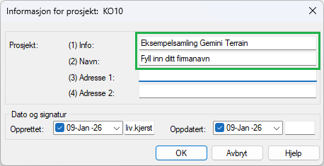 Redigere prosjektinformasjon