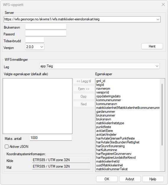 WFS-applag egenskaper