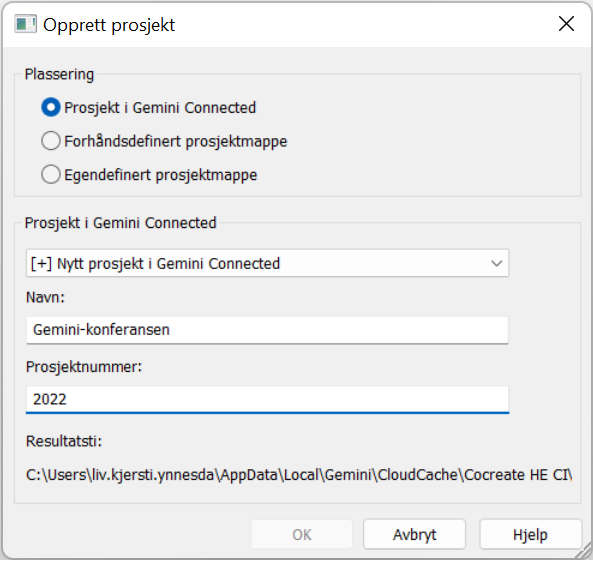 Oppretting av skyprosjekt