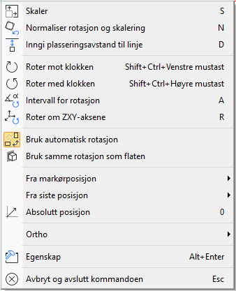 Kontekstmeny for dynamisk figurplassering